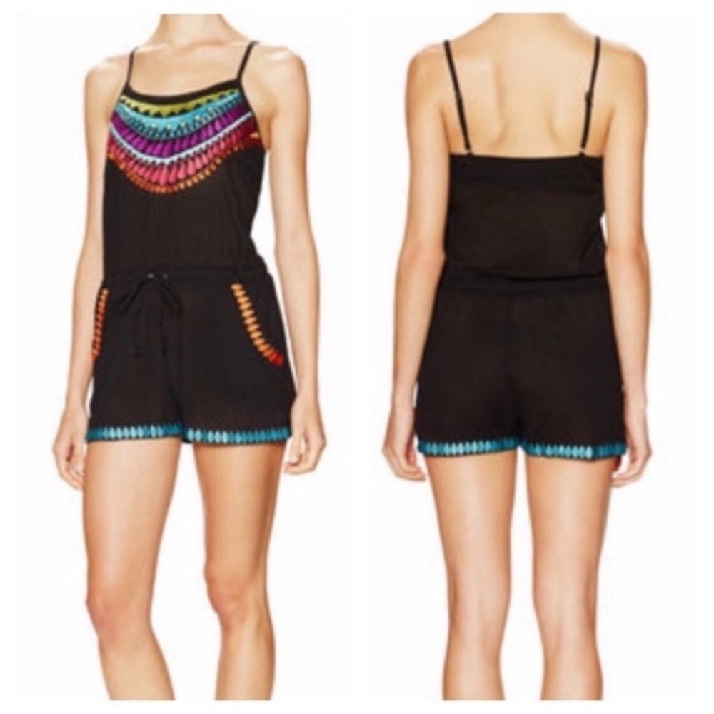Trina Turk Embroidered Black Baja Romper